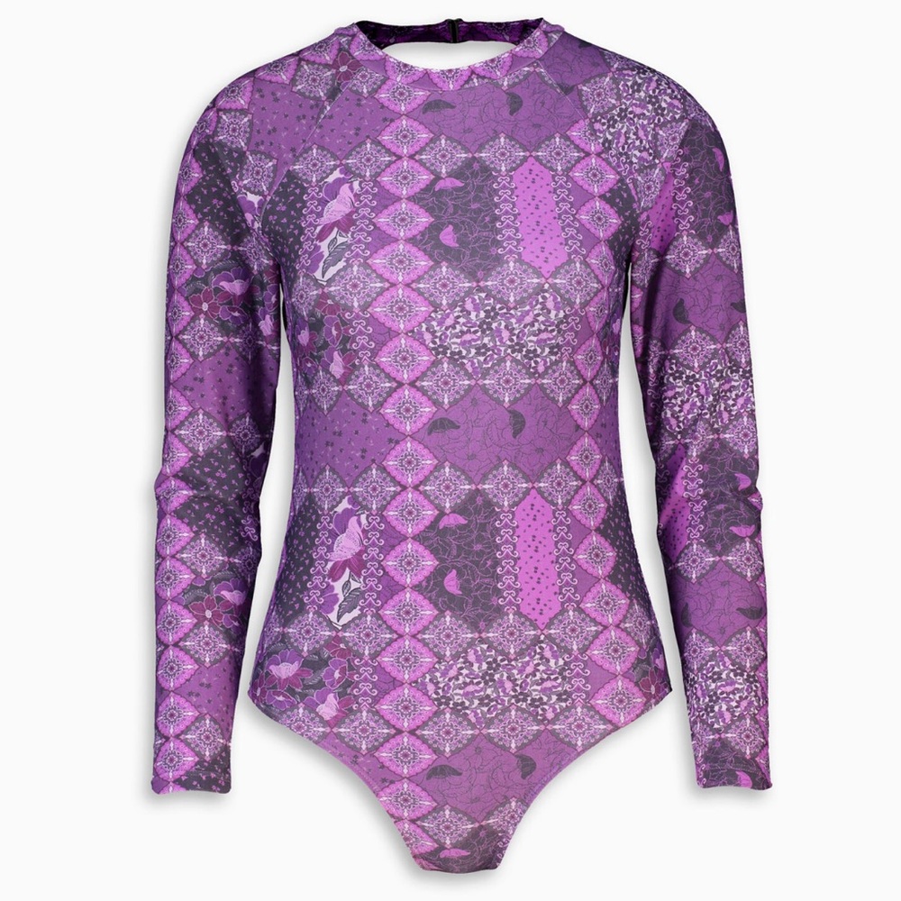 Rusty One Piece Long Sleeve Rash Gaurd Swimsuit